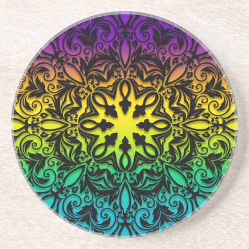 mandala rainbow design coaster