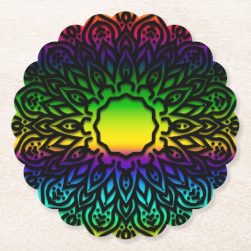 mandala rainbow design paper coaster