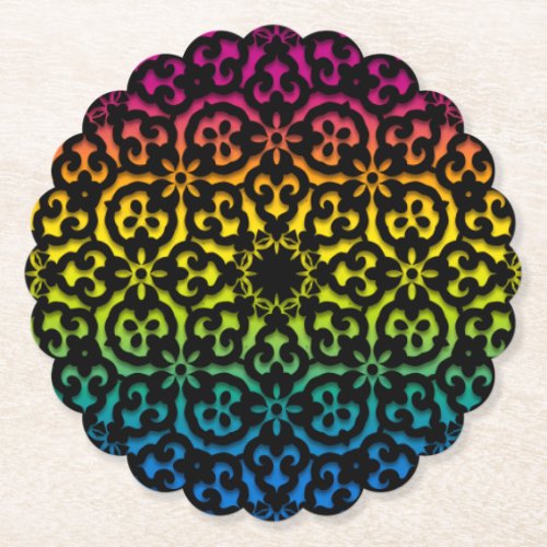 mandala rainbow design paper coaster