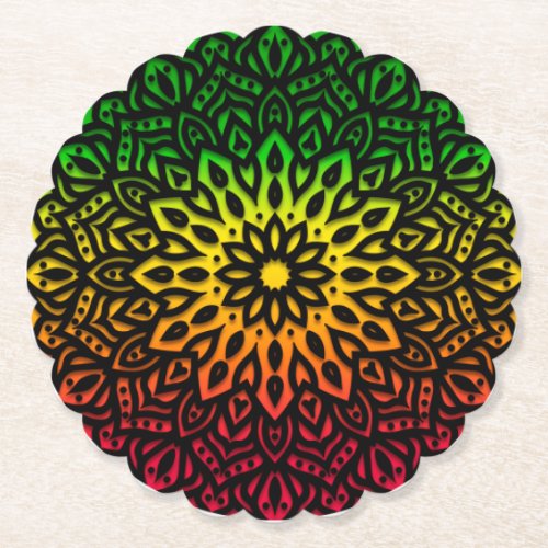 mandala rainbow design paper coaster