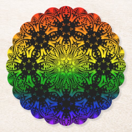 mandala rainbow design paper coaster