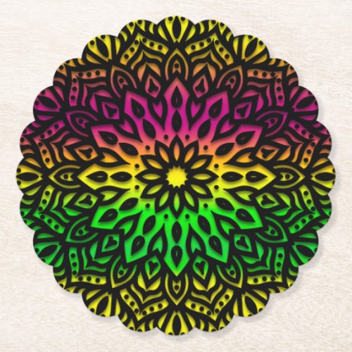 mandala rainbow design paper coaster