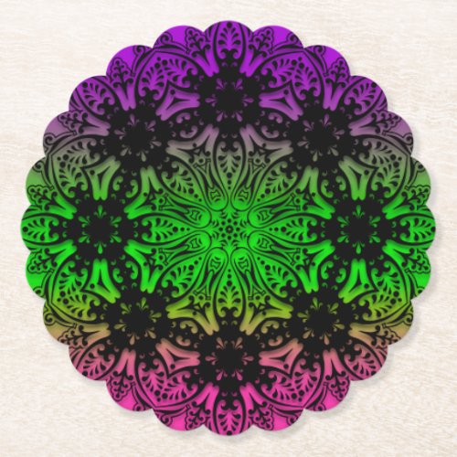 mandala rainbow design paper coaster