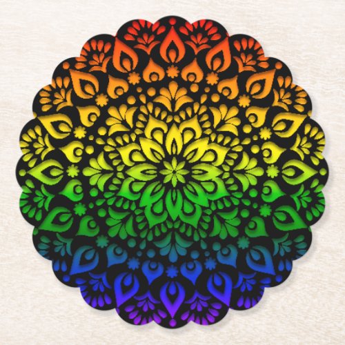 mandala rainbow design paper coaster