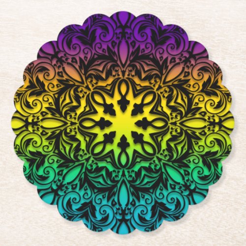 mandala rainbow design paper coaster