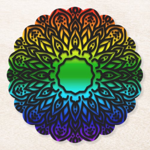 mandala rainbow design paper coaster