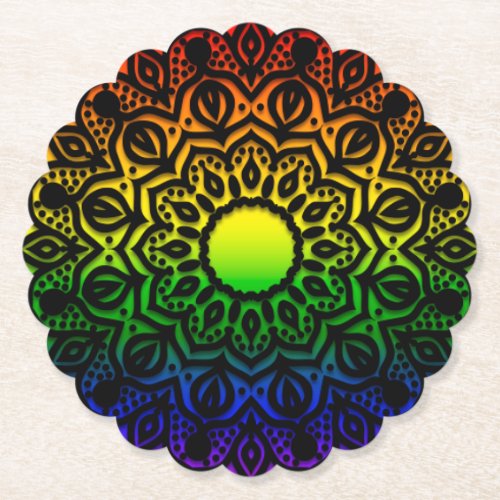 mandala rainbow design paper coaster