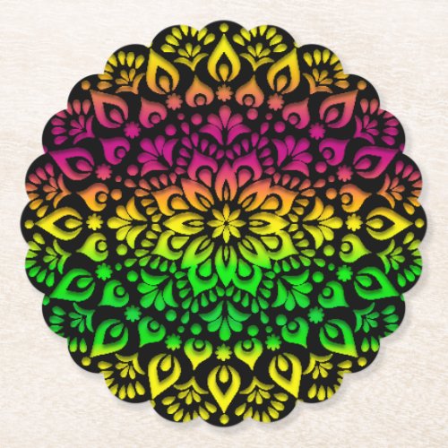 mandala rainbow design paper coaster