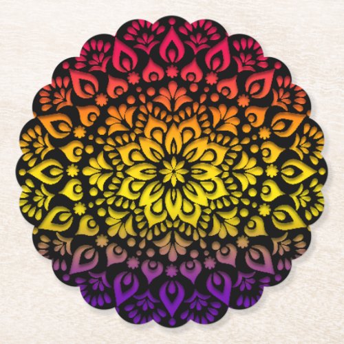 mandala rainbow design paper coaster