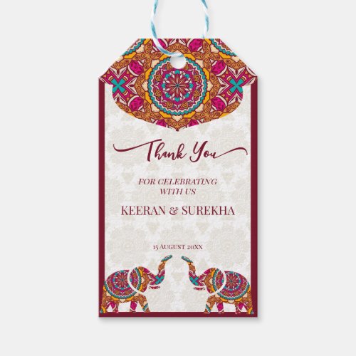 Mandala rangoli elephant wedding favor gift tags