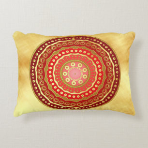 Mandala Red Gold Dots on Soft Gold Background Accent Pillow