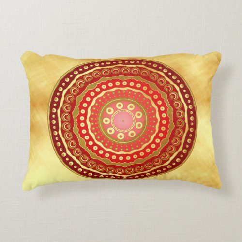 Mandala Red Gold Dots on Soft Gold Background Accent Pillow