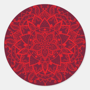 Mandala red maroon Indian Classic Round Sticker