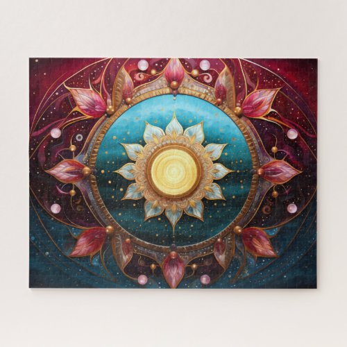Mandala Red Teal Blue Gold Jigsaw Puzzle