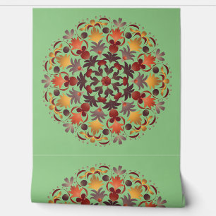 Mandala Red Yellow Orange Brown Green Wallpaper