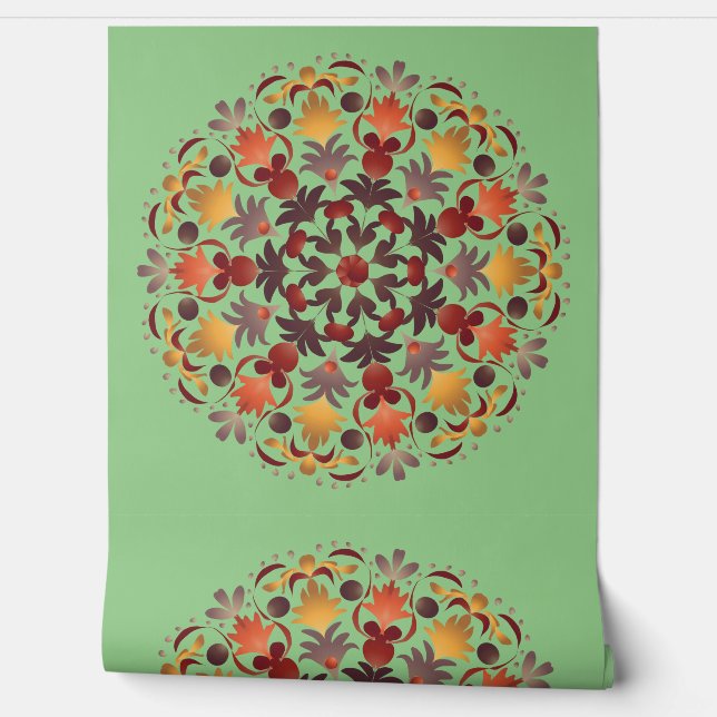 Mandala Red Yellow Orange Brown Green Wallpaper (Unrolling)