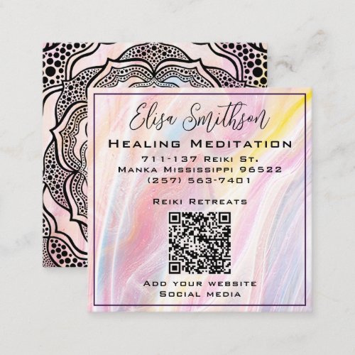 Mandala Reiki Healing Meditation Blush Pink Pastel Square Business Card