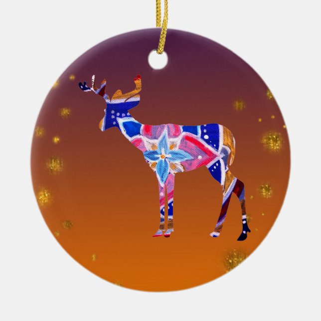Mandala Reindeer Christmas  Ceramic Ornament (Front)