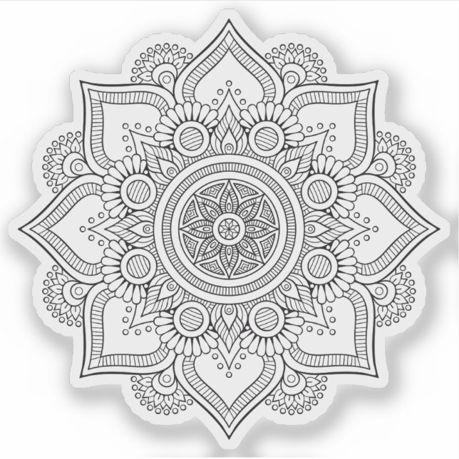 Mandala Retro hand drawn  black & white flower Sticker (Front)