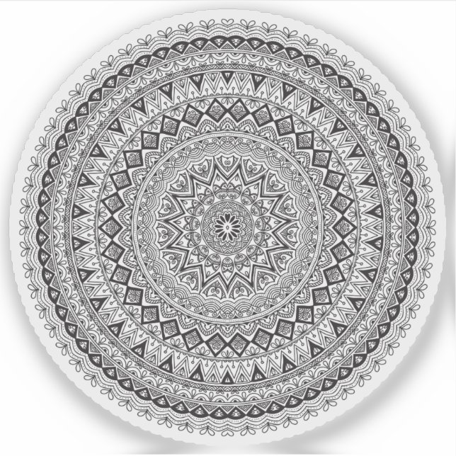 Mandala Retro hand drawn  black & white flower Sticker (Front)