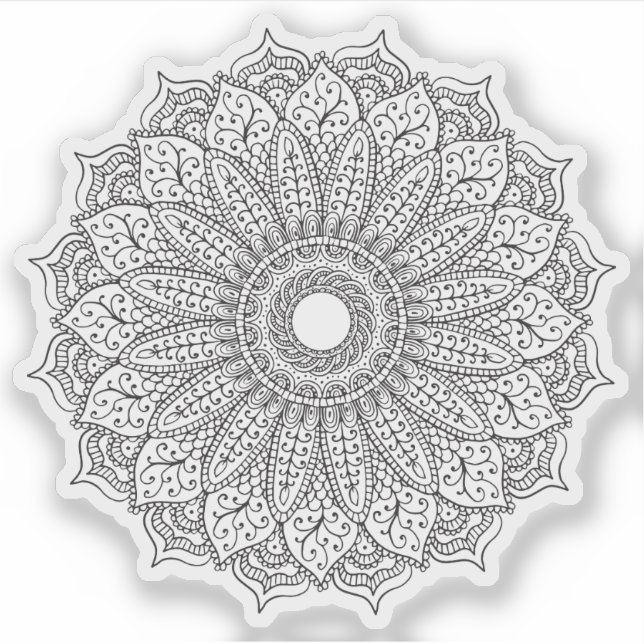 Mandala Retro hand drawn  black & white sunflower Sticker (Front)