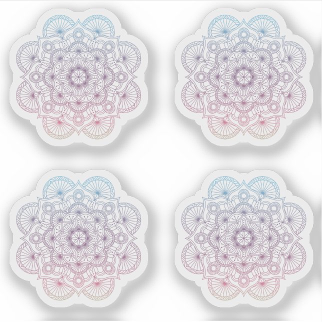 Mandala Retro hand drawn purple blue tattoo set 4x Sticker (Front)
