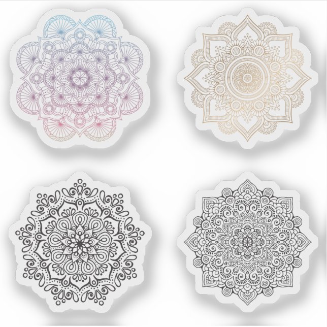 Mandala Retro hand henna tattoo set 4x Sticker (Front)