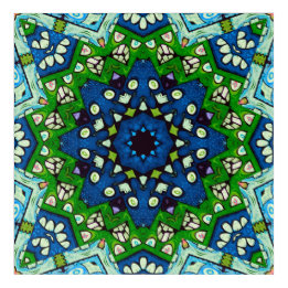 Mandala Retro Mosaic Green Blue Pattern Acrylic Print