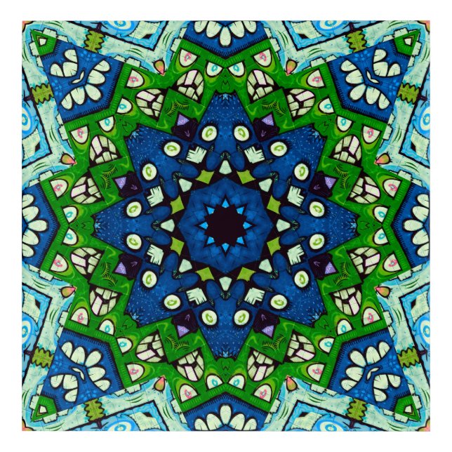 Mandala Retro Mosaic Green Blue Pattern Acrylic Print (Front)