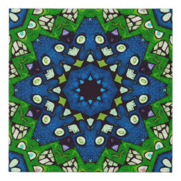 Mandala Retro Mosaic Green Blue Pattern Faux Canvas Print