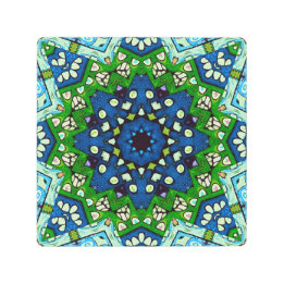 Mandala Retro Mosaic Green Blue Pattern Metal Print