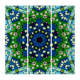 Mandala Retro Mosaic Green Blue Pattern Triptych