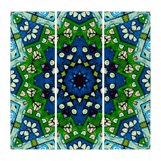 Mandala Retro Mosaic Green Blue Pattern Triptych (Front)