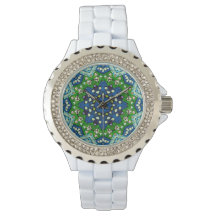 Mandala Retro Mosaic Green Blue Pattern  Watch