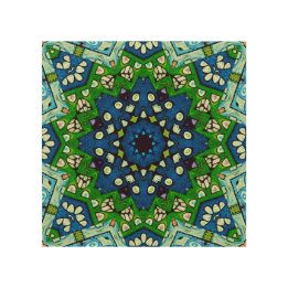 Mandala Retro Mosaic Green Blue Pattern Wood Wall Art