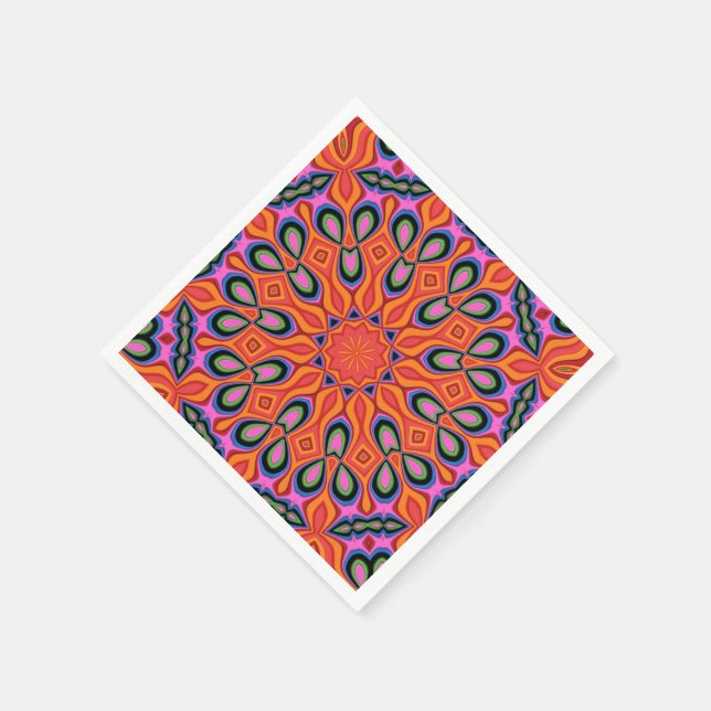 Mandala Retro Orange Hipster Decor Napkins (Corner)
