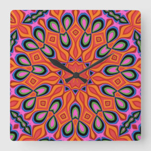 Mandala Retro Orange Hipster Decor Square Wall Clock