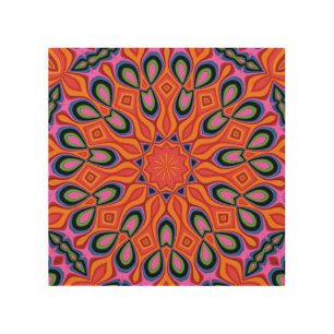 Mandala Retro Orange Hipster Decor Wood Wall Art