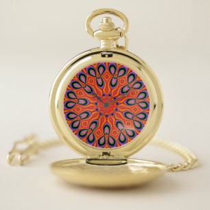 Mandala Retro Orange Hipster Pocket Watch