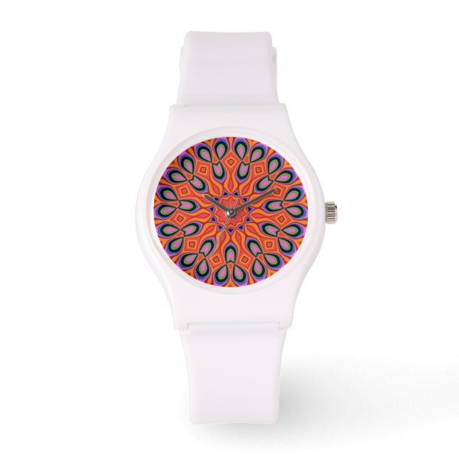 Mandala Retro Orange Hipster Watch (Front)