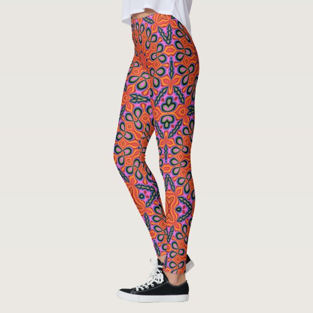 Mandala Retro Orange Psychedelic Yoga leggings (Left)