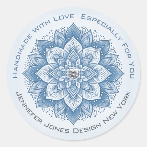 Mandala Rhinestone Pastel Baby Sky Blue Handmade Classic Round Sticker
