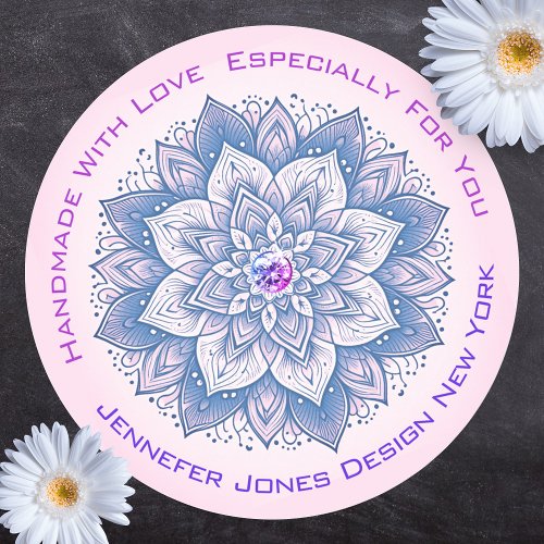 Mandala Rhinestone Pastel Pink and Blue Handmade Classic Round Sticker