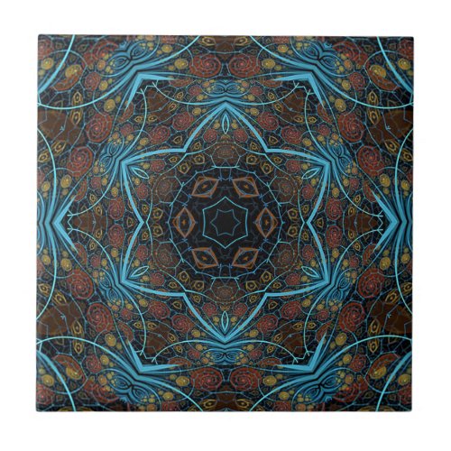 Mandala Rosette Boho Bohemian Style Dandy Pattern Ceramic Tile
