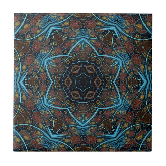 Mandala Rosette Boho Bohemian Style Dandy Pattern Ceramic Tile (Front)