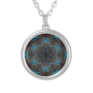 Mandala Rosette Boho Bohemian Style Dandy Pattern Silver Plated Necklace