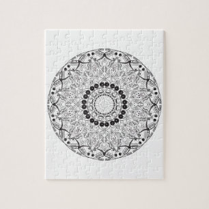 Mandala. Round black and white oriental pattern Jigsaw Puzzle