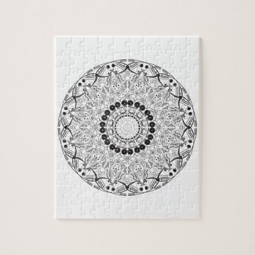 Mandala Round black and white oriental pattern Jigsaw Puzzle