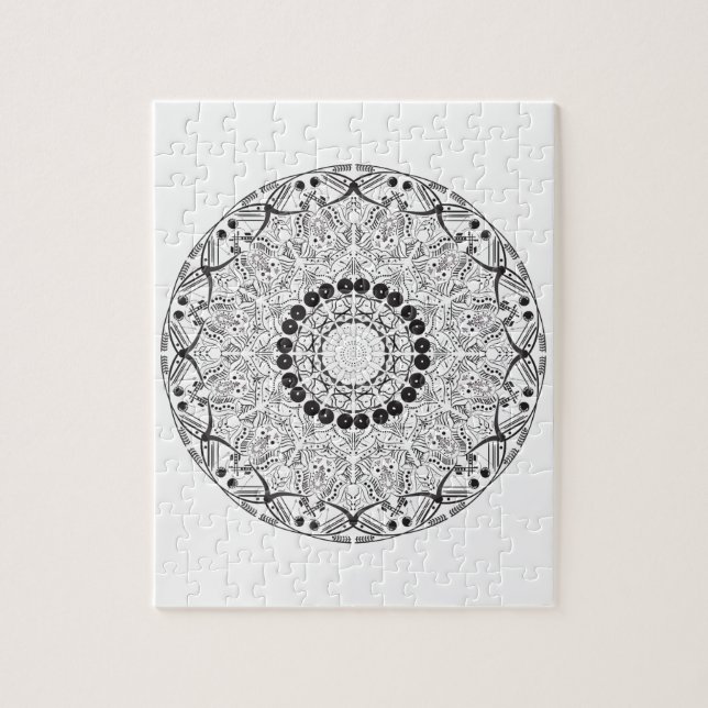 Mandala. Round black and white oriental pattern Jigsaw Puzzle (Vertical)