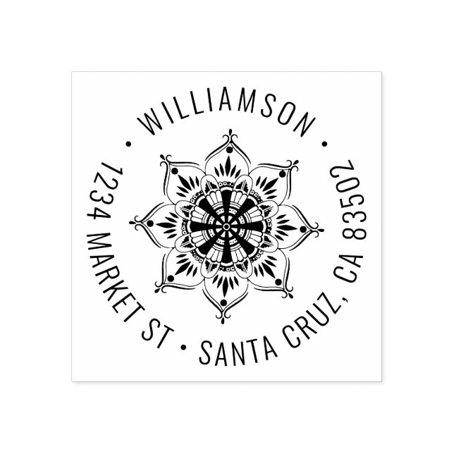 Mandala | Round Family Name Return Address Rubber Stamp (Imprint)